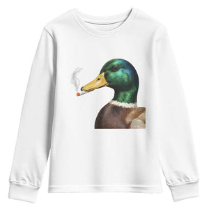 Smoking Mallard Meme Graphic Youth Sweatshirt Chaotic Funny Wild Duck Attitude Viral Internet Humor TS02 White Print Your Wear