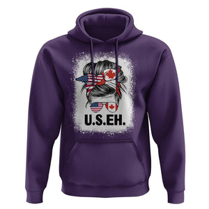 Funny American Canadan Bleached Hoodie US EH America Canada Flag Messy Bun TS02 Purple Print Your Wear