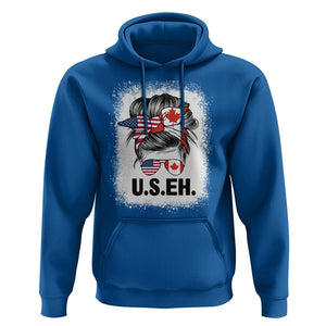 Funny American Canadan Bleached Hoodie US EH America Canada Flag Messy Bun TS02 Royal Blue Print Your Wear