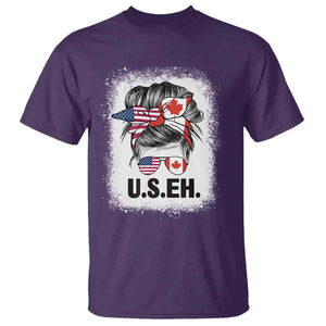 Funny American Canadan Bleached T Shirt US EH America Canada Flag Messy Bun TS02 Purple Print Your Wear