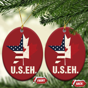 Funny American Canadan Christmas Ornament US EH Canada Maple Leaf America Star Flag TS02 Oval Red Print Your Wear