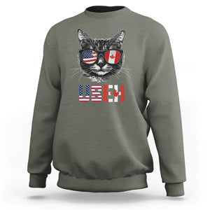 Cool American Canadan Cat Sweatshirt US EH American Canada Flag Funny TS02 Military Green Print Your Wear