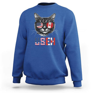 Cool American Canadan Cat Sweatshirt US EH American Canada Flag Funny TS02 Royal Blue Print Your Wear