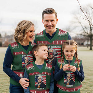 Funny Patriotic Founding Father V-Neck Knit Sweater Vest No Kings in America Since 1776 4th of July TS02 Red Green Print Your Wear