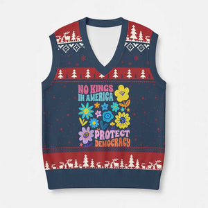 No Kings in America Protect Democracy V-Neck Knit Sweater Vest Colorful Flowers Patriotic Feminists TS02 Navy Red Print Your Wear