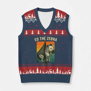 Retro Ed the Zebra Meme V-Neck Knit Sweater Vest Funny Viral Escape Animal TS02 Navy Red Print Your Wear