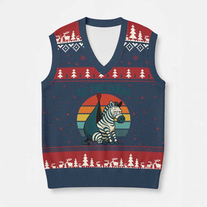 Retro Ed the Zebra Meme V-Neck Knit Sweater Vest Funny Viral Escape Animal Helicopter Rescue TS02 Navy Red Print Your Wear