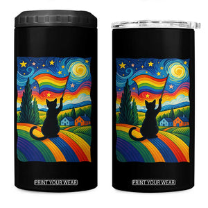 Whimsical Black Cat Pride Flag 4 in 1 Can Cooler Tumbler Colorful LGBTQ Rainbow TS02 One Size: 16 oz Black Print Your Wear