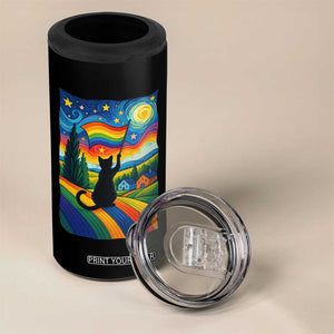 Whimsical Black Cat Pride Flag 4 in 1 Can Cooler Tumbler Colorful LGBTQ Rainbow TS02 Print Your Wear