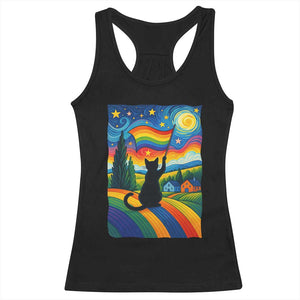 Whimsical Black Cat Pride Flag Racerback Tank Top Colorful LGBTQ Rainbow TS02 Black Print Your Wear