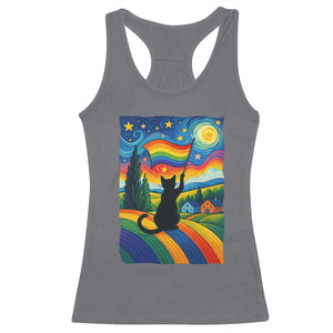 Whimsical Black Cat Pride Flag Racerback Tank Top Colorful LGBTQ Rainbow TS02 Charcoal Print Your Wear