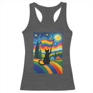 Whimsical Black Cat Pride Flag Racerback Tank Top Colorful LGBTQ Rainbow TS02 Dark Heather Print Your Wear