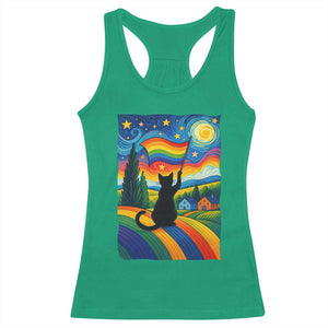 Whimsical Black Cat Pride Flag Racerback Tank Top Colorful LGBTQ Rainbow TS02 Irish Green Print Your Wear