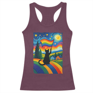 Whimsical Black Cat Pride Flag Racerback Tank Top Colorful LGBTQ Rainbow TS02 Maroon Print Your Wear