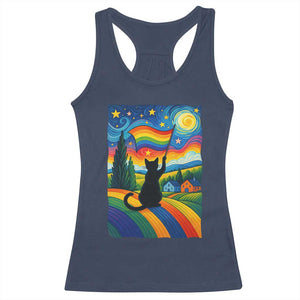 Whimsical Black Cat Pride Flag Racerback Tank Top Colorful LGBTQ Rainbow TS02 Navy Print Your Wear