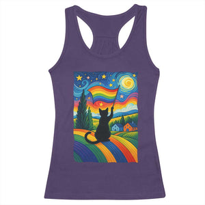 Whimsical Black Cat Pride Flag Racerback Tank Top Colorful LGBTQ Rainbow TS02 Purple Print Your Wear