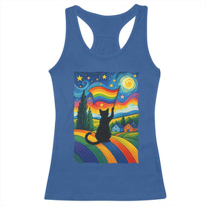 Whimsical Black Cat Pride Flag Racerback Tank Top Colorful LGBTQ Rainbow TS02 Royal Blue Print Your Wear