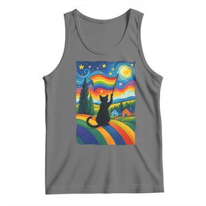 Whimsical Black Cat Pride Flag Tank Top Colorful LGBTQ Rainbow TS02 Black Heather Print Your Wear