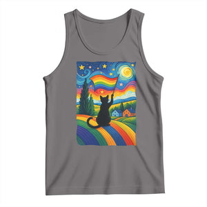 Whimsical Black Cat Pride Flag Tank Top Colorful LGBTQ Rainbow TS02 Deep Heather Print Your Wear
