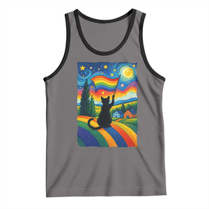 Whimsical Black Cat Pride Flag Tank Top Colorful LGBTQ Rainbow TS02 Deep Heather Black Print Your Wear