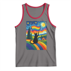 Whimsical Black Cat Pride Flag Tank Top Colorful LGBTQ Rainbow TS02 Deep Heather Red Print Your Wear