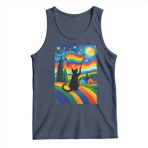 Whimsical Black Cat Pride Flag Tank Top Colorful LGBTQ Rainbow TS02 Navy Print Your Wear