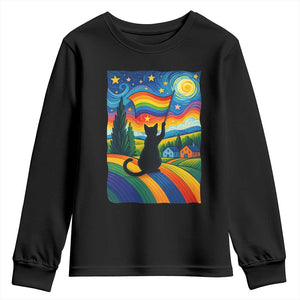 Whimsical Black Cat Pride Flag Youth Sweatshirt Colorful LGBTQ Rainbow TS02 Black Print Your Wear