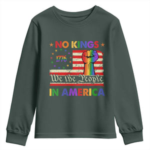 No Kings In America Rainbow Flag Youth Sweatshirt TS02 Dark Forest Green Print Your Wear