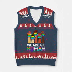 We Are All Human Rainbow Hands V-Neck Knit Sweater Vest LGBTQ+ Unity Equality Pride Month TS02 Navy Red Print Your Wear