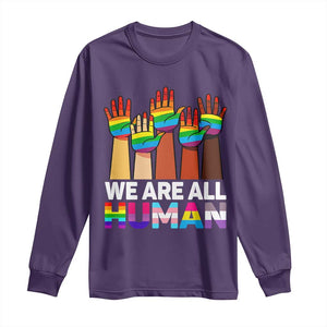 We Are All Human Rainbow Hands Long Sleeve Shirt LGBTQ+ Unity Equality Pride Month TS02 Purple Print Your Wear