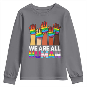 We Are All Human Rainbow Hands Youth Sweatshirt LGBTQ+ Unity Equality Pride Month TS02 Charcoal Print Your Wear