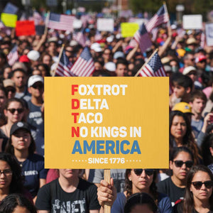 No Kings in America Since 1776 Protest Sign Foxtrot Delta Taco Funny Patriotic Military Alphabet TS02 Horizontal 18" × 24" Yellow Print Your Wear