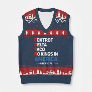 No Kings in America Since 1776 V-Neck Knit Sweater Vest Foxtrot Delta Taco Funny Patriotic Military Alphabet TS02 Navy Red Print Your Wear