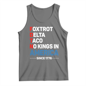 No Kings in America Since 1776 Tank Top Foxtrot Delta Taco Funny Patriotic Military Alphabet TS02 Black Heather Print Your Wear