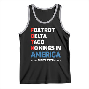 No Kings in America Since 1776 Tank Top Foxtrot Delta Taco Funny Patriotic Military Alphabet TS02 Black Athletic Heather Print Your Wear