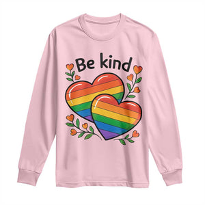 Be Kind Rainbow Heart Long Sleeve Shirt Spread Kindness LGBTQ Love Pride Month TS02 Light Pink Print Your Wear