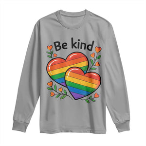 Be Kind Rainbow Heart Long Sleeve Shirt Spread Kindness LGBTQ Love Pride Month TS02 Sport Gray Print Your Wear