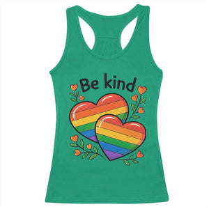 Be Kind Rainbow Heart Racerback Tank Top Spread Kindness LGBTQ Love Pride Month TS02 Irish Green Print Your Wear