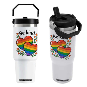 Be Kind Rainbow Heart Flip Straw Tumbler Spread Kindness LGBTQ Love Pride Month TS02 One Size: 30 oz White Print Your Wear