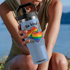 Be Kind Rainbow Heart Flip Straw Tumbler Spread Kindness LGBTQ Love Pride Month TS02 One Size: 30 oz Light Blue Print Your Wear