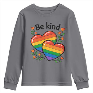 Be Kind Rainbow Heart Youth Sweatshirt Spread Kindness LGBTQ Love Pride Month TS02 Charcoal Print Your Wear