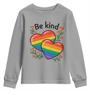 Be Kind Rainbow Heart Youth Sweatshirt Spread Kindness LGBTQ Love Pride Month TS02 Sport Gray Print Your Wear