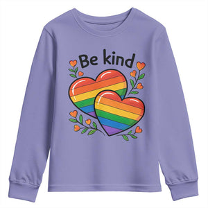 Be Kind Rainbow Heart Youth Sweatshirt Spread Kindness LGBTQ Love Pride Month TS02 Violet Print Your Wear