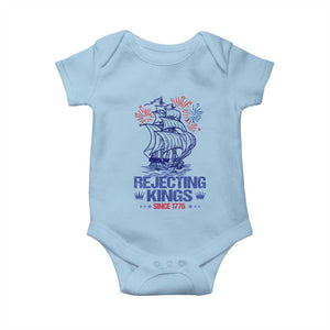 Rejecting Kings Since 1776 Baby Onesie Vintage Patriotic Ship 4th Of July Fireworks TS02 Light Blue Print Your Wear