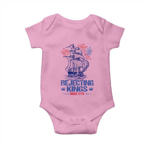 Rejecting Kings Since 1776 Baby Onesie Vintage Patriotic Ship 4th Of July Fireworks TS02 Light Pink Print Your Wear