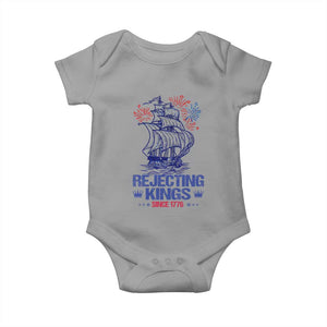 Rejecting Kings Since 1776 Baby Onesie Vintage Patriotic Ship 4th Of July Fireworks TS02 Sport Gray Print Your Wear