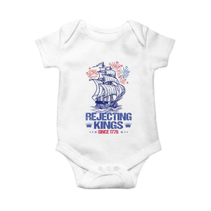 Rejecting Kings Since 1776 Baby Onesie Vintage Patriotic Ship 4th Of July Fireworks TS02 White Print Your Wear
