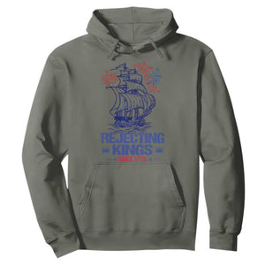 Rejecting Kings Since 1776 Hoodie Vintage Patriotic Ship 4th Of July Fireworks TS02 Military Green Print Your Wear