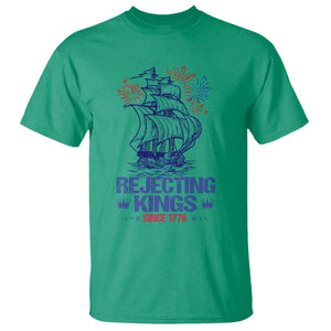 Rejecting Kings Since 1776 T Shirt Vintage Patriotic Ship 4th Of July Fireworks TS02 Irish Green Print Your Wear