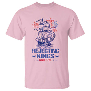 Rejecting Kings Since 1776 T Shirt Vintage Patriotic Ship 4th Of July Fireworks TS02 Light Pink Print Your Wear